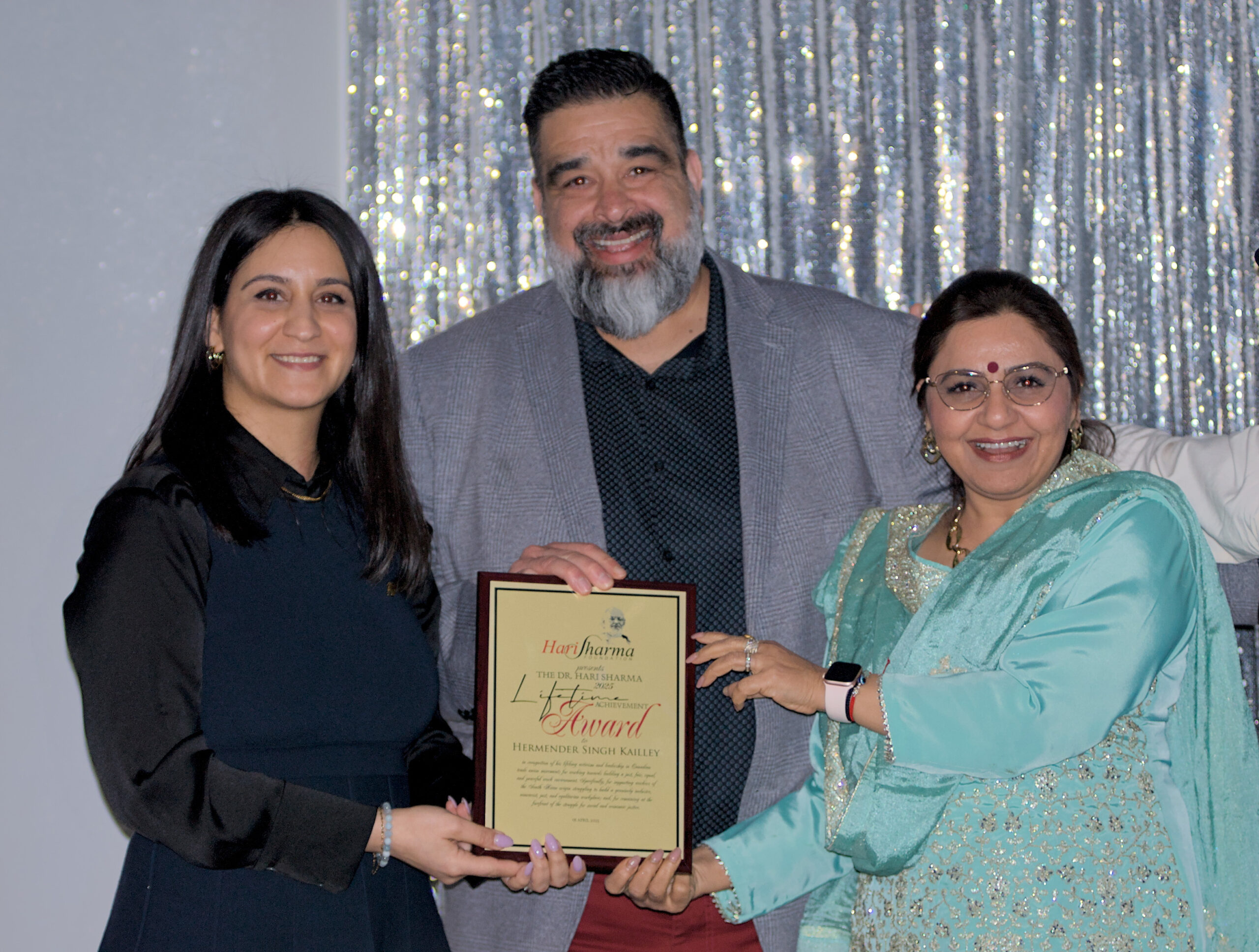 Award presented to Hermender Singh Kailley